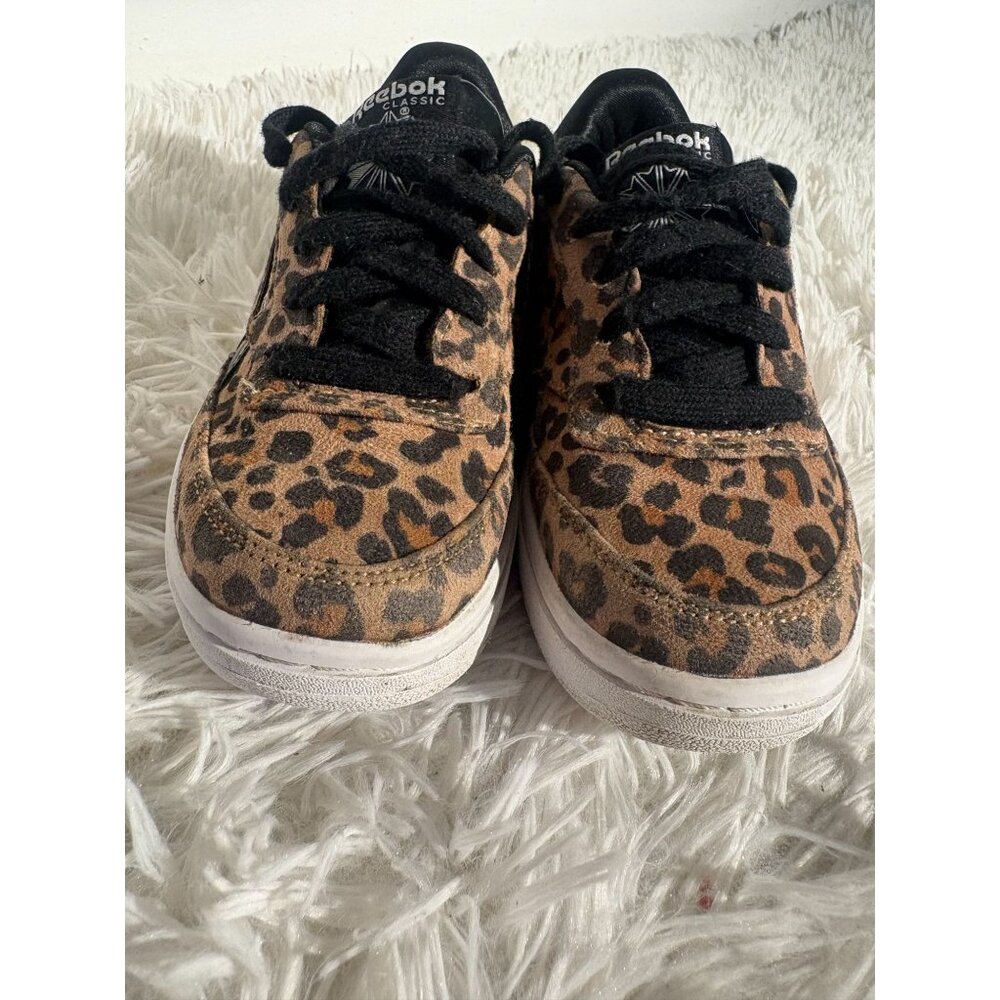 Reebok Girls Leopard Print Sneakers Size 12 Classic Lace-Up Shoes Black & Brown